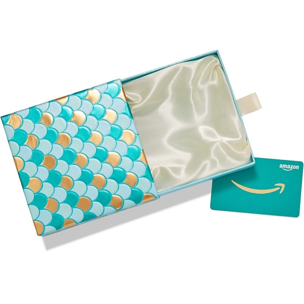 Mermaid Scale Gift Card Box, Teal and Gold, EUC